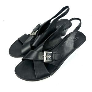 Ecco Criss Cross Wedge Shoes 42 Black Leather Slingback Shoes Womens